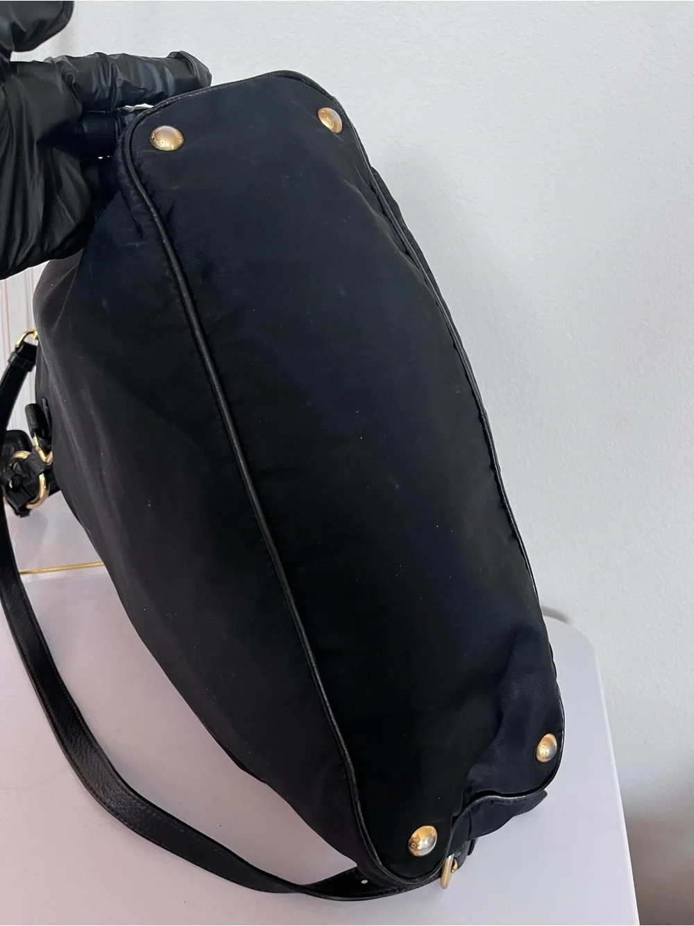 PRADA NYLON AND LEATHER TOTE.